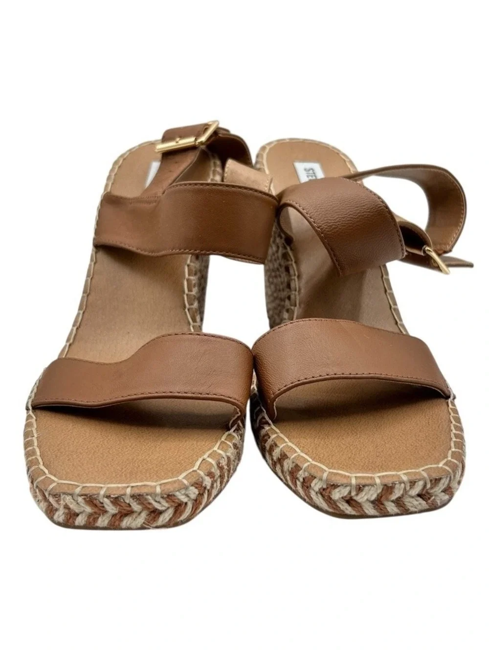 Steve Madden Women Tan Leather Espadrille Wedge Sandals Ankle Strap Size 11M